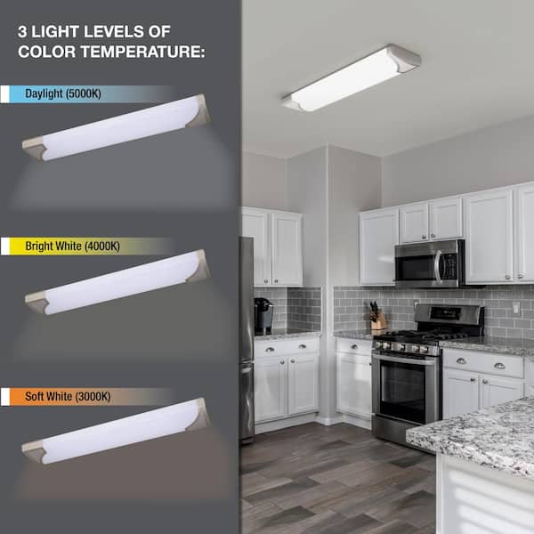 Mesha 48 in. x 10 in. Satin Nickel CCT Selectable LED Flush Mount Ceiling Light 4000 Dimmable Lumens