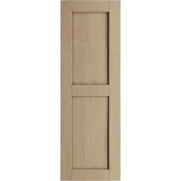 15 in. x 74 in. Timberthane Polyurethane 2 Equal Panel Flat Panel Rough Cedar Faux Wood Shutters Pair