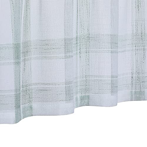 Kitchen Curtains, Green Buffalo Plaid Small Tier Curtains Bathroom Window Curtains, 30 Inch Check Gingham Design Farmhouse Café Curtain Set Linen Window Treatment Sets, Sage, Set of 2