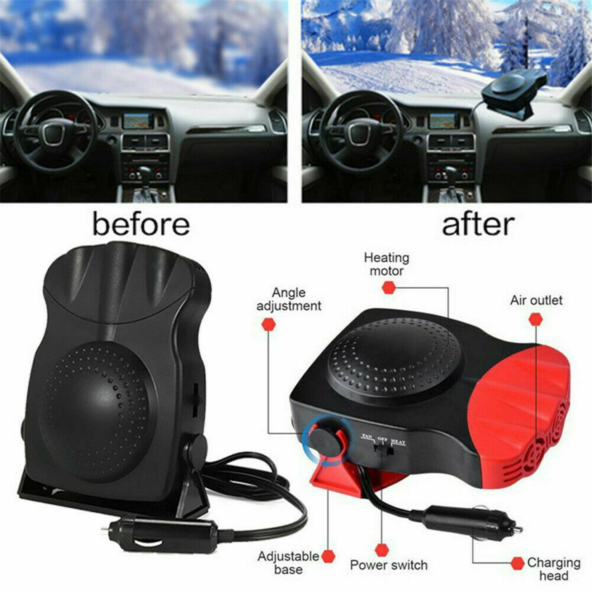 Lisenrain Car Heater 12V Dash Mount Hand Hot Fan Defroster Demister 150W