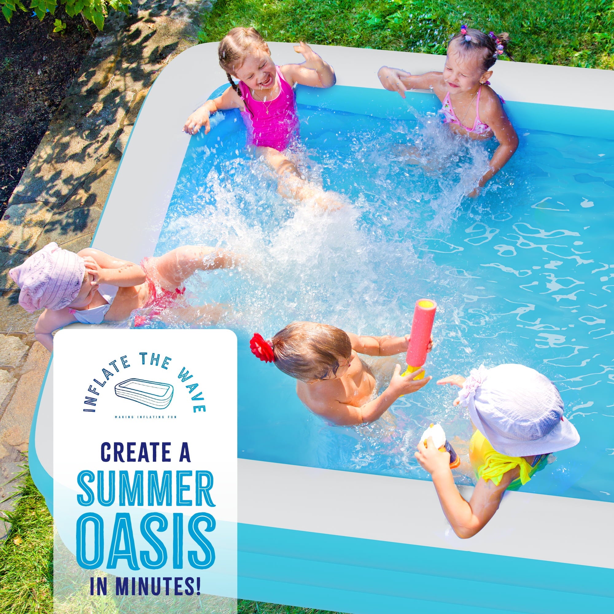 Inflatable Swimming Pool with Built-in Air Pump (Pink, Medium - 82.6