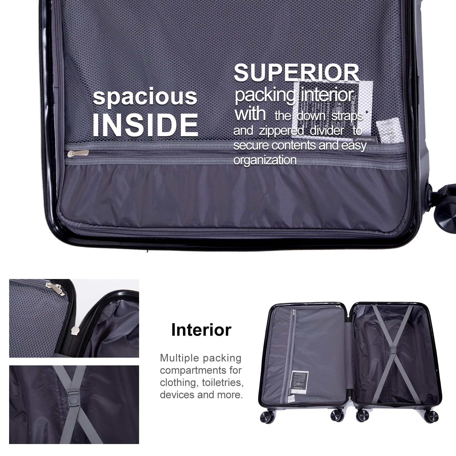 Travelhouse 3 Piece Luggage Set Hardshell Lightweight Suitcase with TSA Lock Spinner Wheels.(Purple)