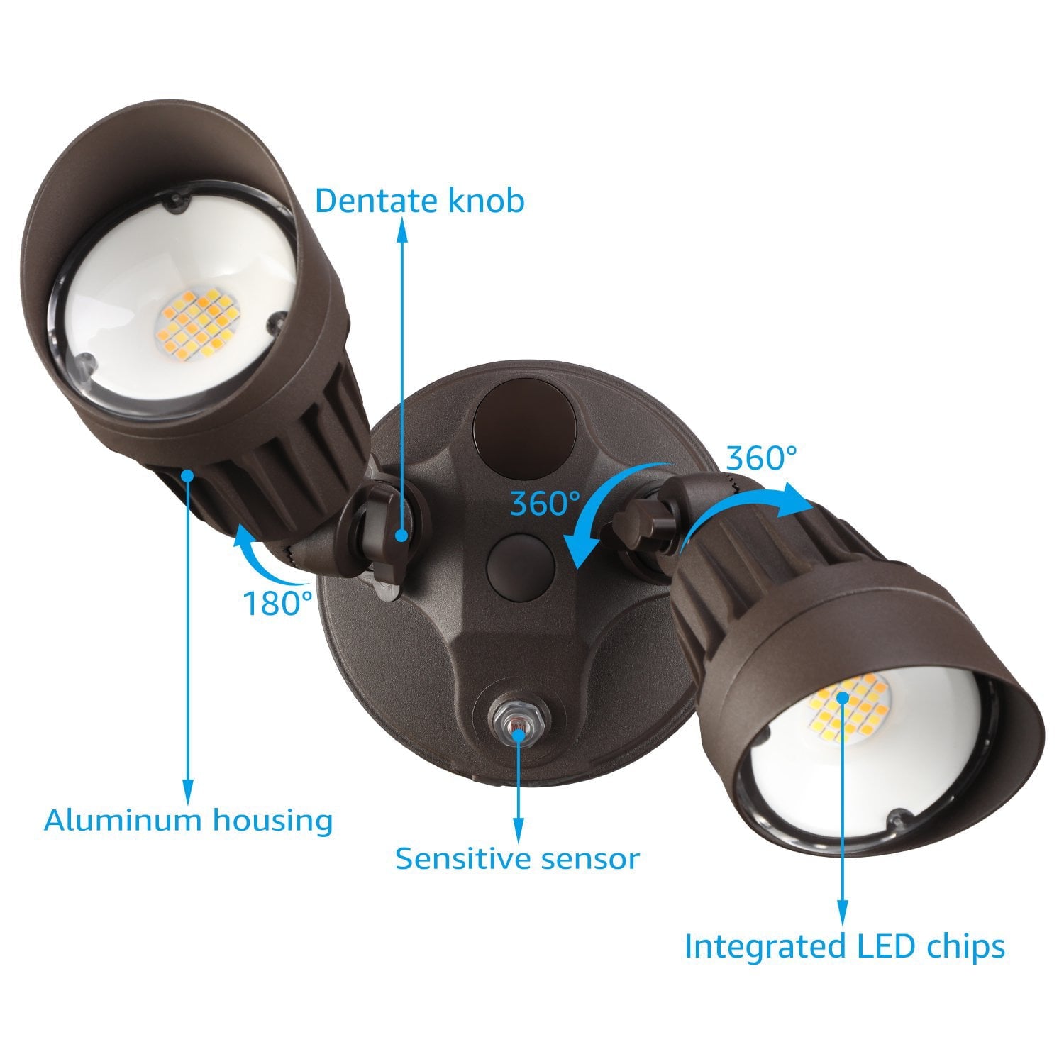 LEONLITE 2 Pack 3CCT LED Security Light, Dusk to Dawn LED Flood Light, Warm White/Cool White/Daylight Selectable, 2-Head Adjustable, 25W(200W Equiv.), Bronze