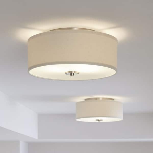Inspire Collection 13 in. 2-Light Brushed Nickel Transitional Kitchen Ceiling Light Drum Flush Mount