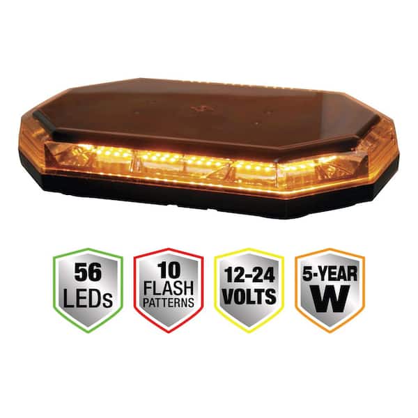 15 in. Octagonal Magnetic or Perm Mount 56 LEDs Mini Light Bar Emergency Warning Flash Truck & Safety Vehicles, Amber