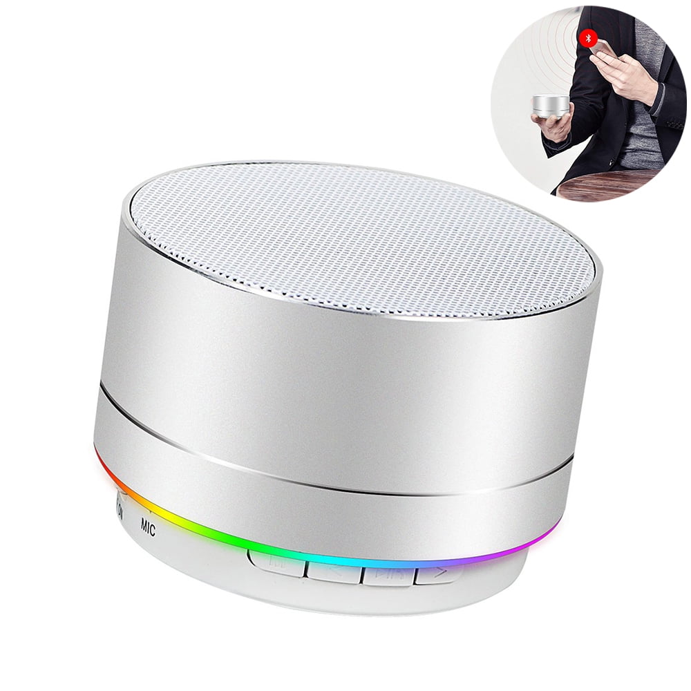 Namotu Mini Wireless Speaker, Portable Bluetooth Speaker with HD Sound, 4H Play-time, Built-in Mic, TF Card Slot, FM and LED Lights for Home, Travel Sliver