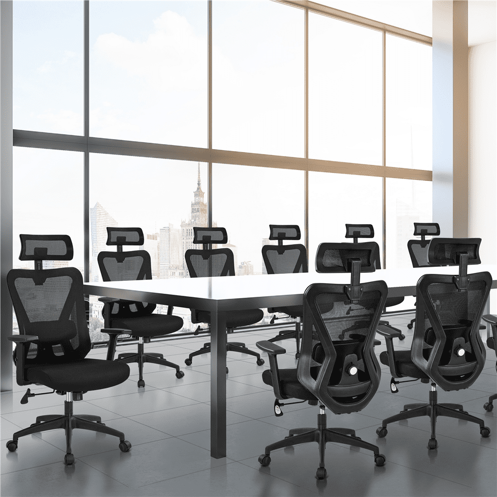 Smile Mart High-Back Ergonomic Mesh Office Chair with Adjustable Headrest, Black