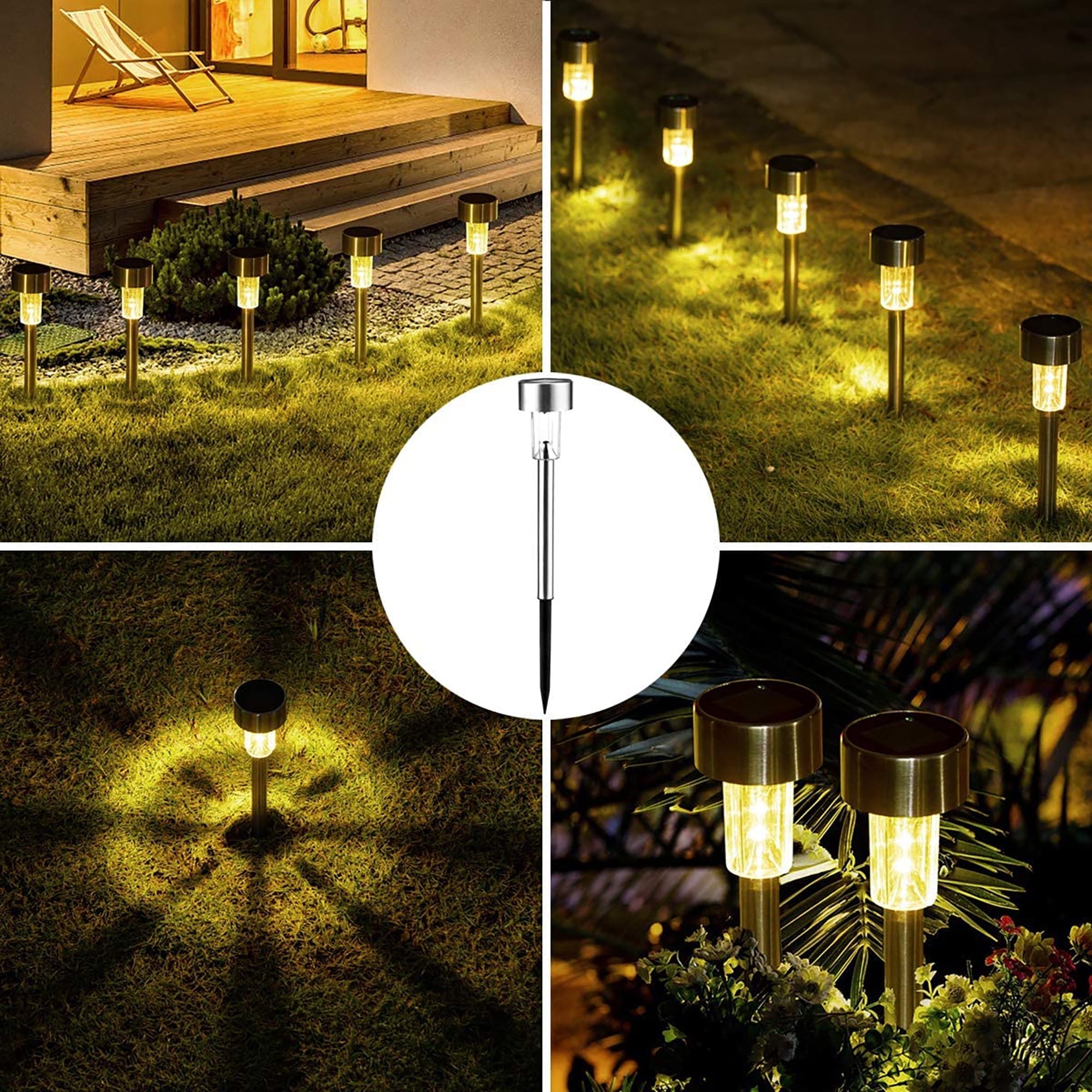 JOPESO 12Pack Solar Lights Outdoor Clearance Lawn and Garden Decor Light LED Solar Garden Light Waterproof Seal Stainless Steel Sidwalk Lights for Walkway Yard Backyard Garden Decor (Warm Light)