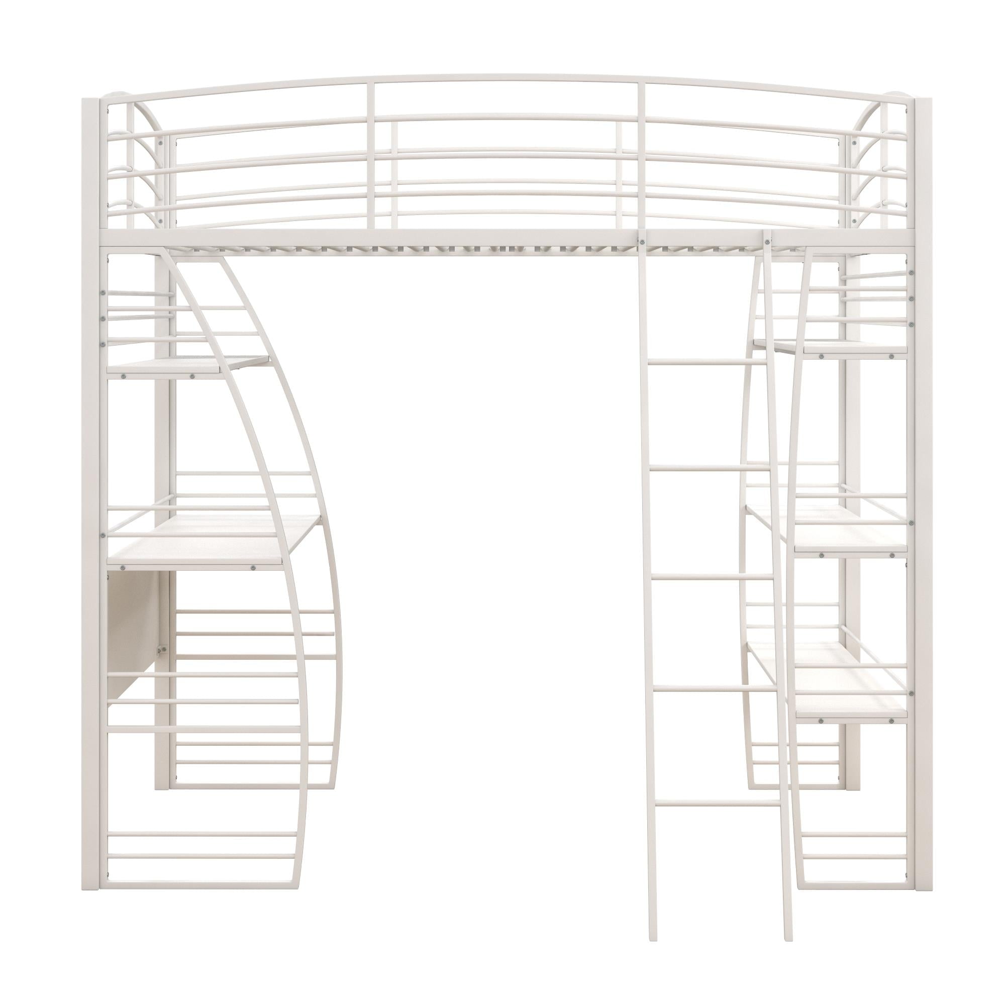 DHP Sage Studio Twin Metal Loft Bed with Integrated Desk and Shelves, Off White