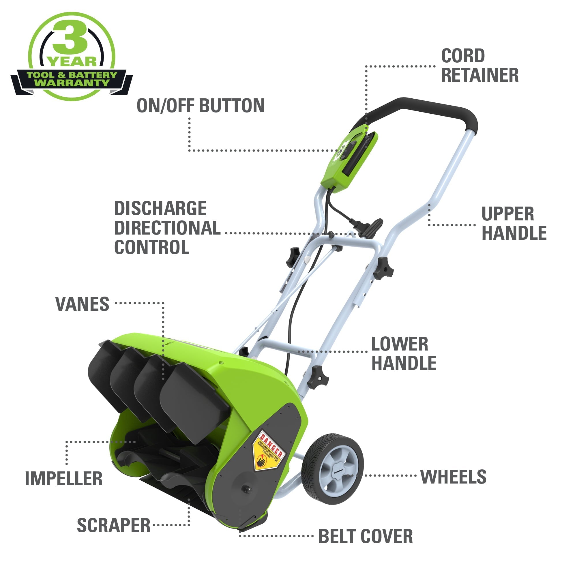 Greenworks 10 Amp 16-inch Corded Electric Snow Blower, 26022