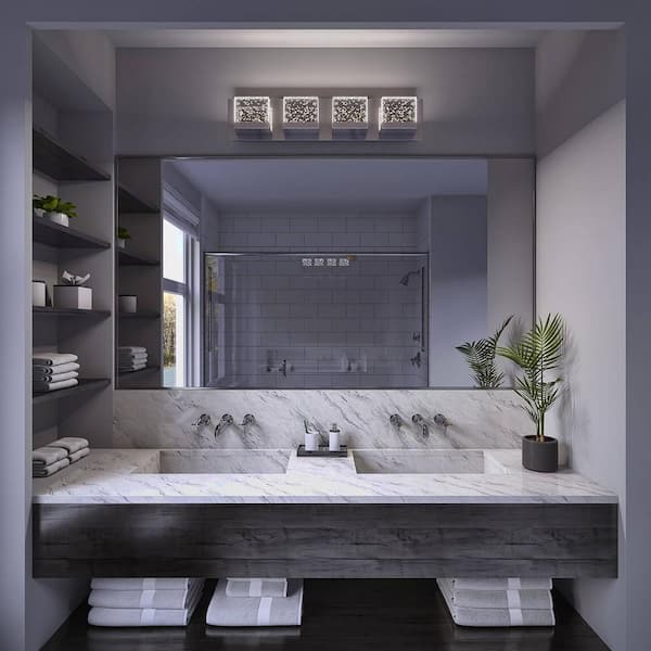 Bubble Cube 24 in. 4-Light Chrome Modern Integrated LED Vanity Light Bar for Bathroom with Bubble Glass