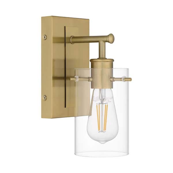 Regan 4.5 in. 1-Light Brushed Gold Vanity Light with Clear Glass Shade