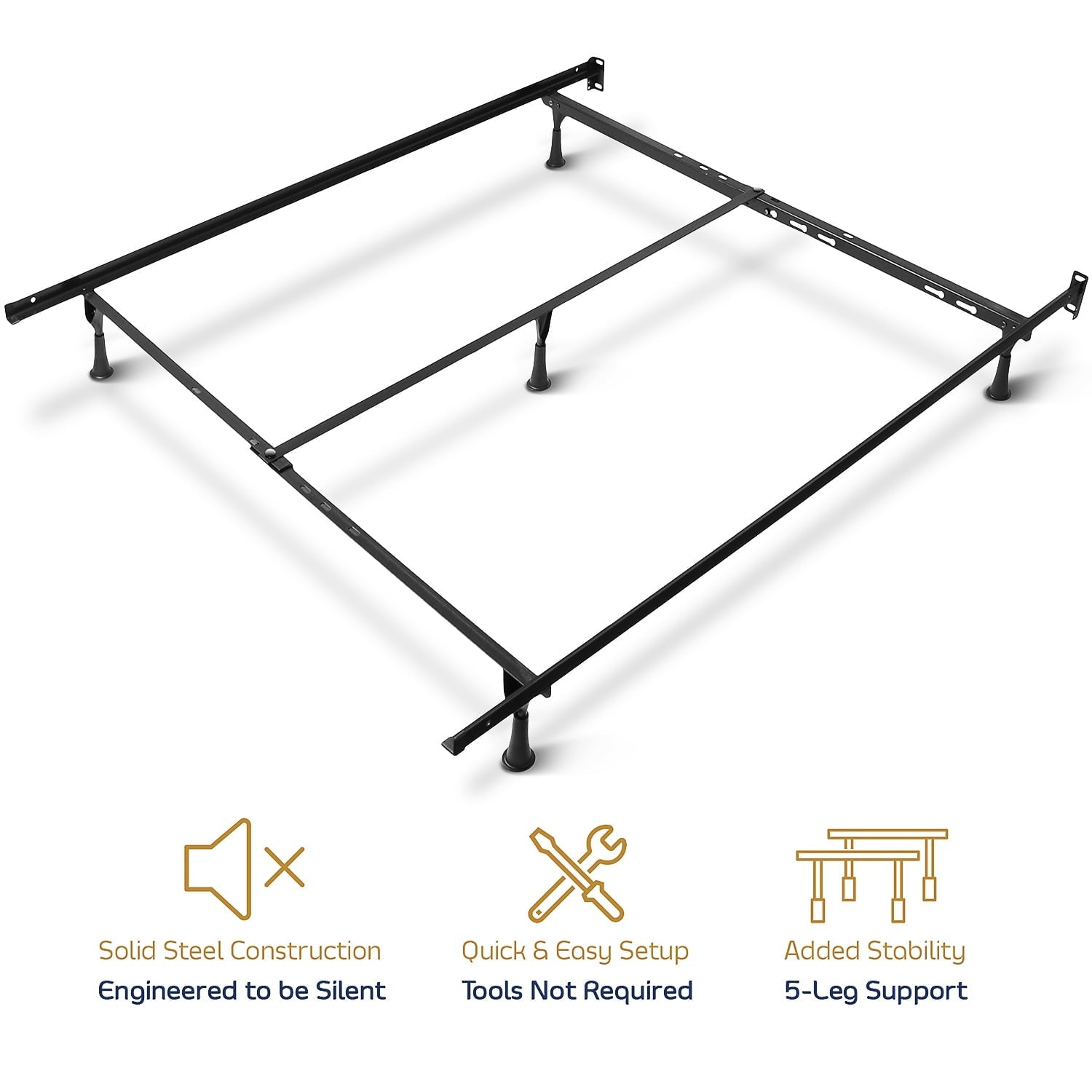 Nestl Adjustable Metal Bed Rails - Metal Adjustable Bed Frame with Bed Center Support Leg 5.25