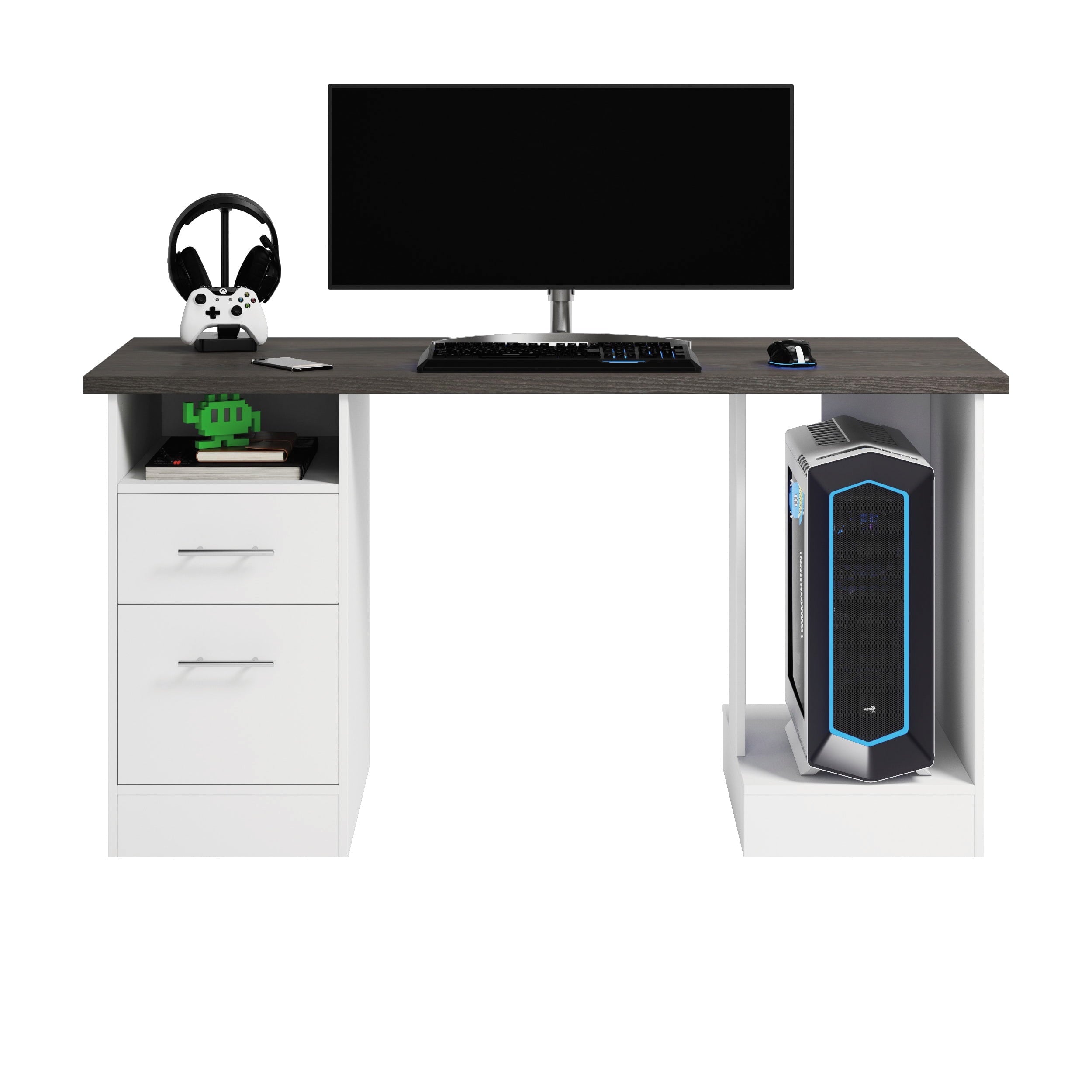 Sauder Gaming Desk with Charcoal Ash Accent Top, White Finish