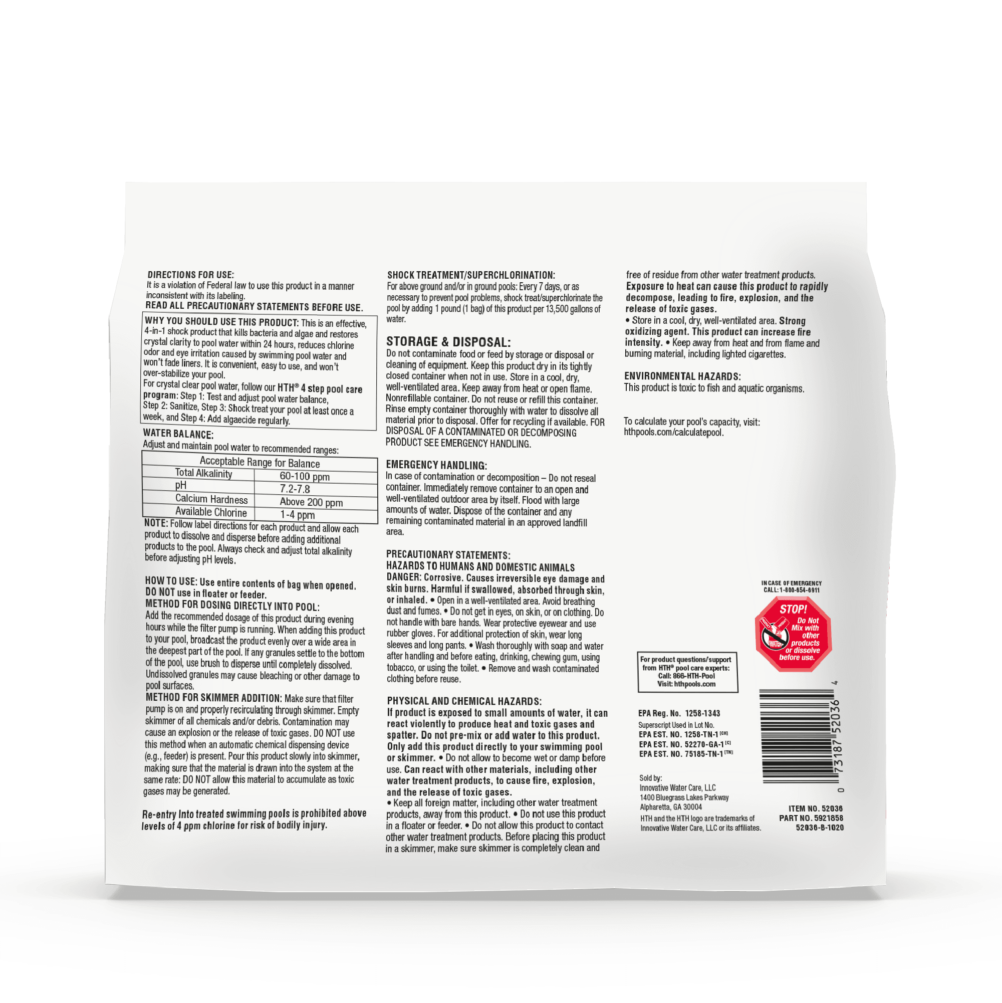 HTH Pool Care Shock Advanced for Swimming Pools, 1 lb (Pack of 6)