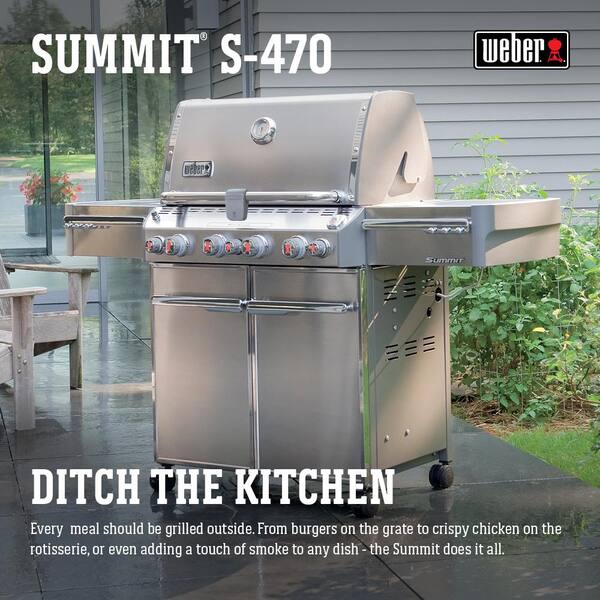 Summit S-470 4-Burner Propane Gas Grill in Stainless Steel with Built-In Thermometer and Rotisserie