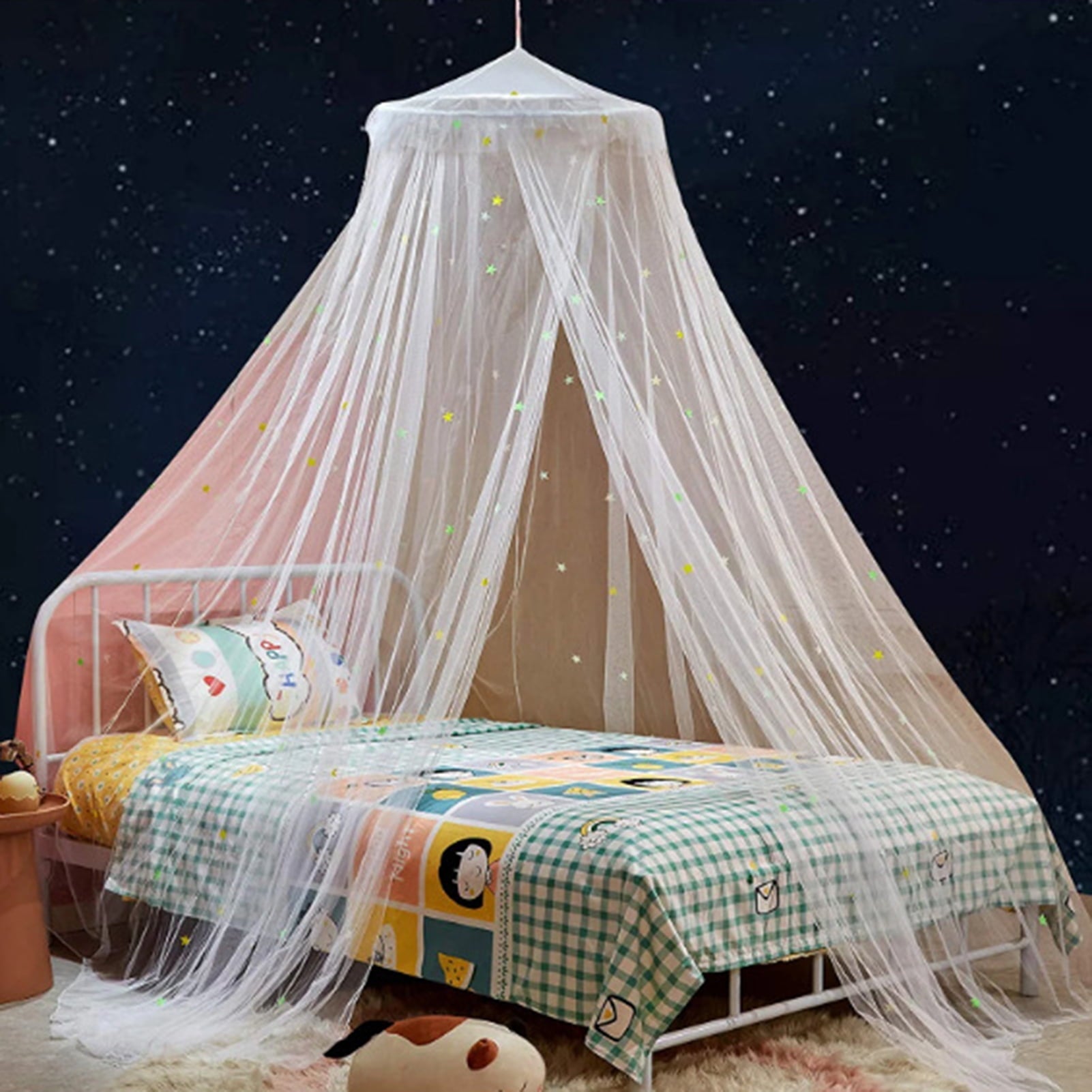 LA TALUS 1 Set Dome Bed Canopy Foldable Glow-in-the-dark Polyester Stars Princess Canopy Bed Room Decor Household Supplies Pink S