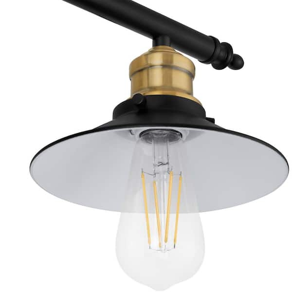 Glenhurst 25 in. 3-Light Industrial Farmhouse Black and Brass Bathroom Vanity Light Fixture with Metal Shades