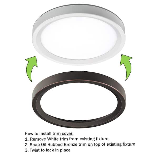 9 in. White, Oil Rubbed Bronze Trims 800 Lumens LED Flush Mount Ceiling Light Fixture with Night Light Adjustable CCT