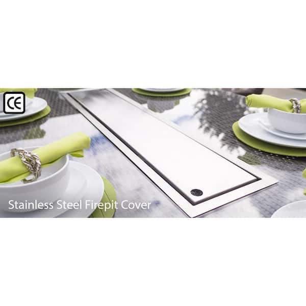 Firefly Brown Wicker Rectangular Propane Fire Pit Table with Tempered Glass Surround