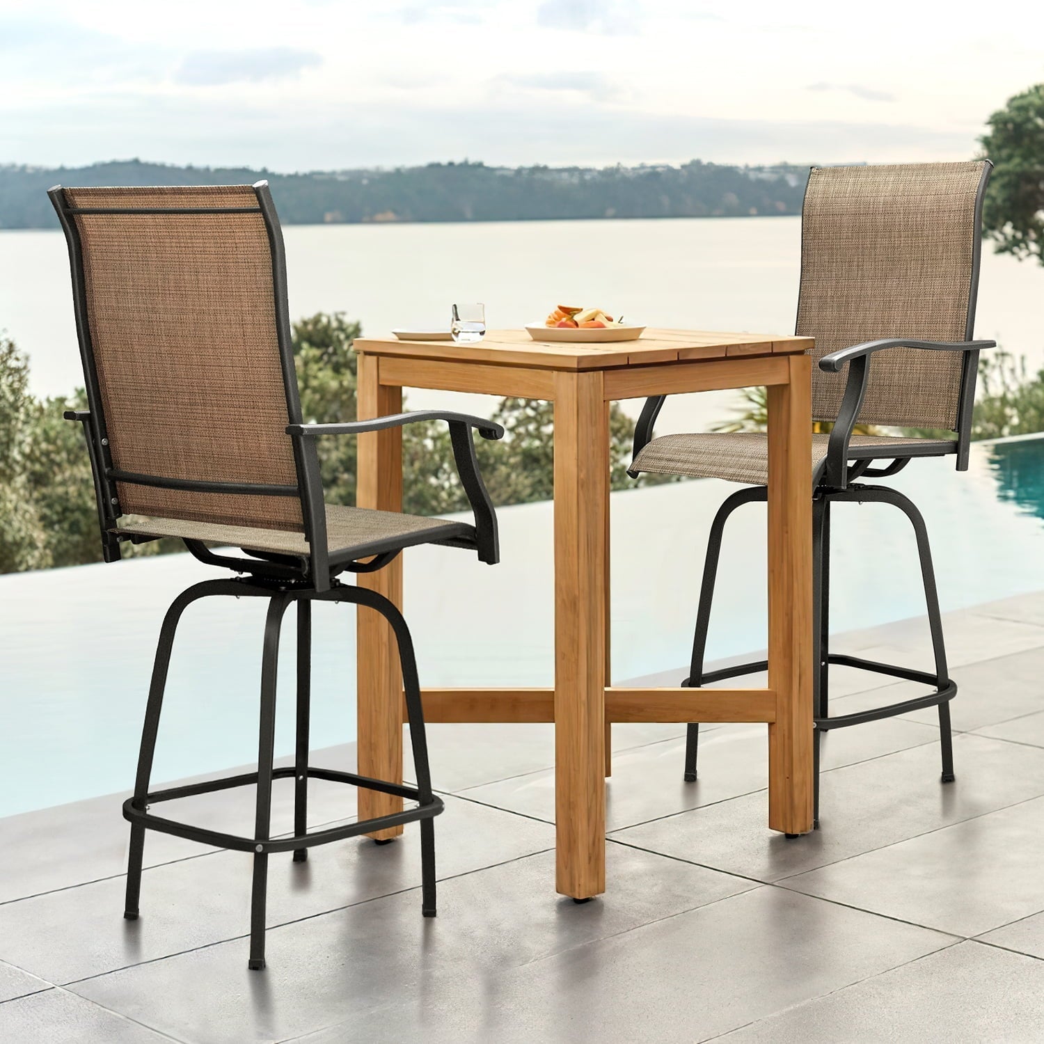 LACOO Patio Bar Height Bistro Chair Set of Two,Tan
