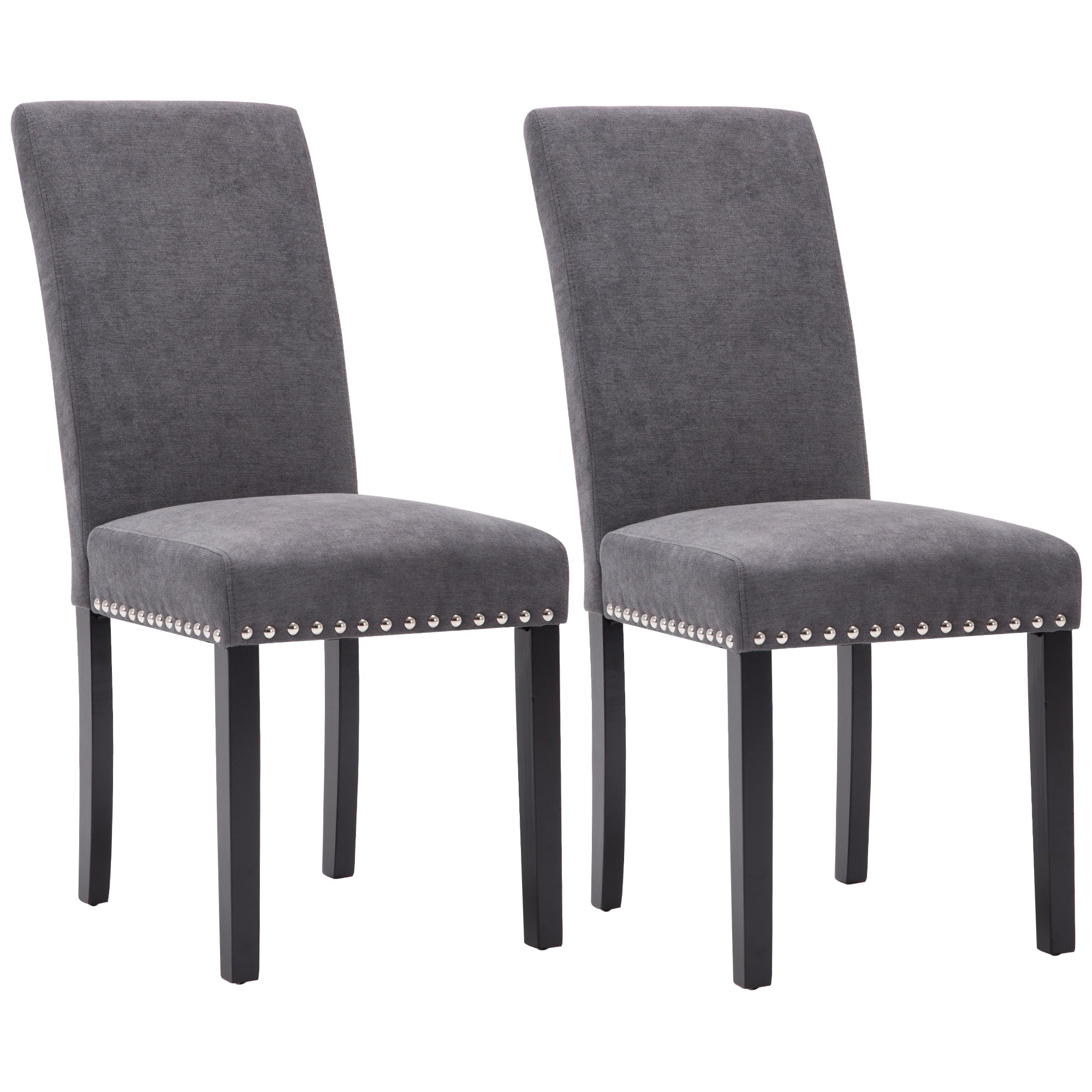 Fabric Upholstered Dining Chair with Silver Nailhead Trim in Gray, Set of 2