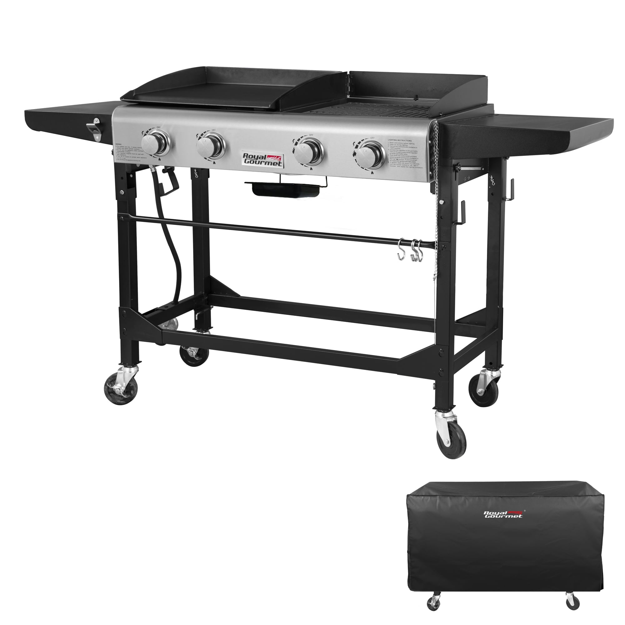 Gourmet GD401C Premium 4-Burner 48000-BTU Folding Gas Grill and Griddle, With Cover