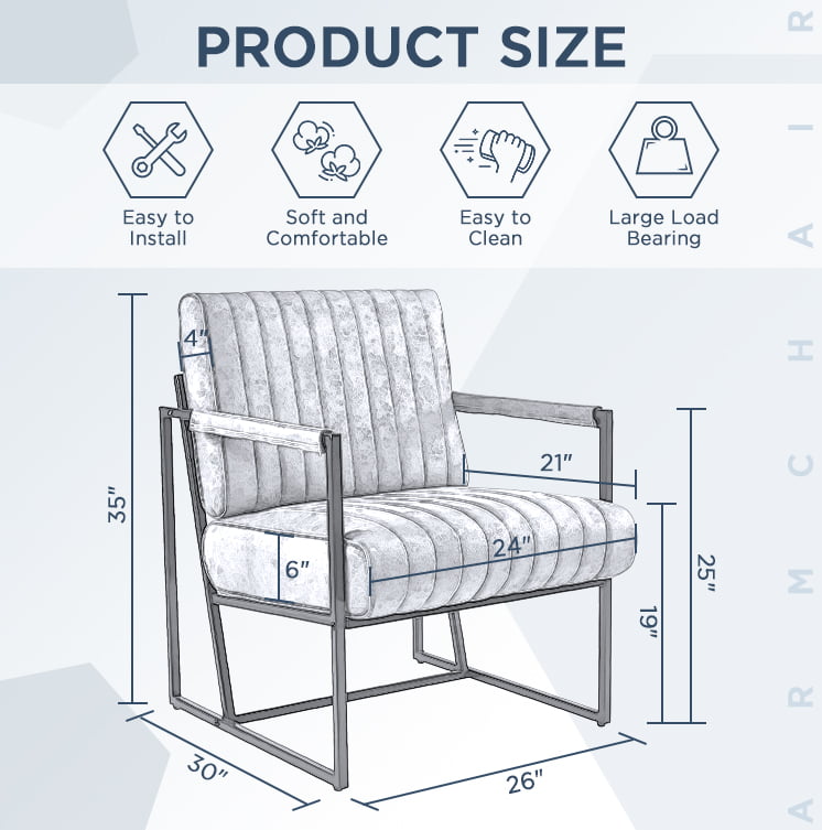 AUSTUFF Leather Accent Chairs Set of 2 with Metal Frame, Gray