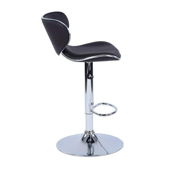 25 in. - 31 in. Height Black Back Metal Adjustable Bar Stool with PU Leather-Seat 360° Swivel (Set of 2)