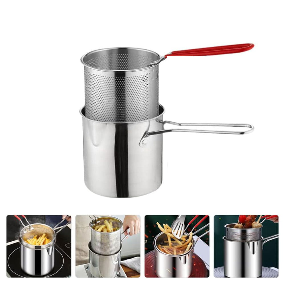 KKMOL Stainless Steel Deep Fryer Pot with Basket Fryer Pan Kitchen Frying Cooking Tool