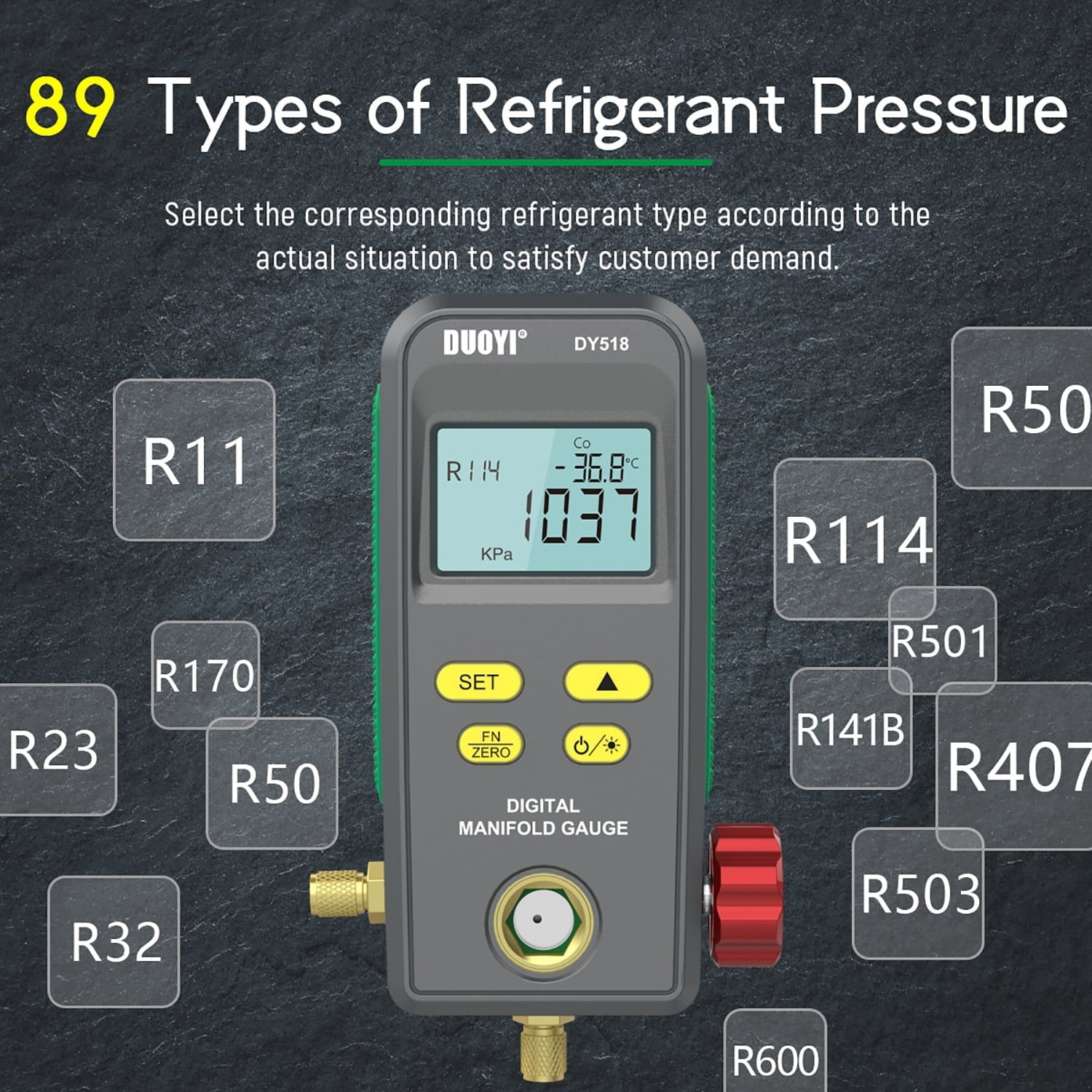 Refrigeration Digital Manifold Gauge, HVAC Vacuum Pressure Gauge, Air Conditioning Maintenance Diagnostic Tool, Freon Temperature Tester, R410a R134a Refrigerants Kit, DY518