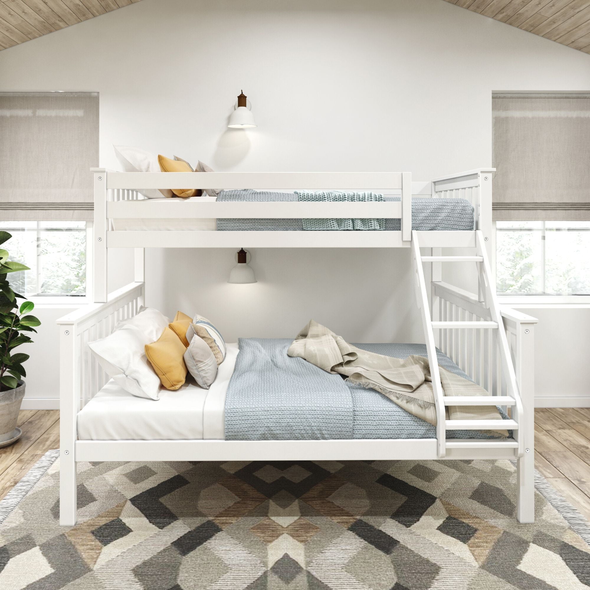 Plank+Beam Solid Wood Twin XL over Queen Bunk Bed for Adult, White