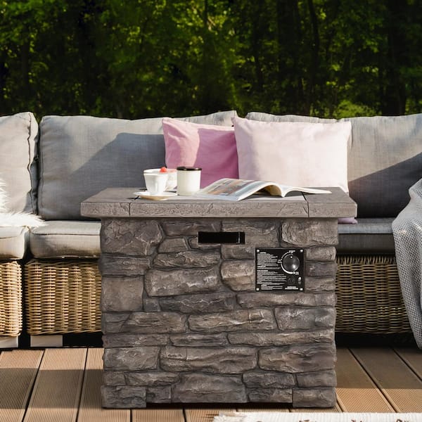 31 in. Square Outdoor Gas Fire Pit Propane 50000 BTU with Lid and Cover, Free Lava Rocks