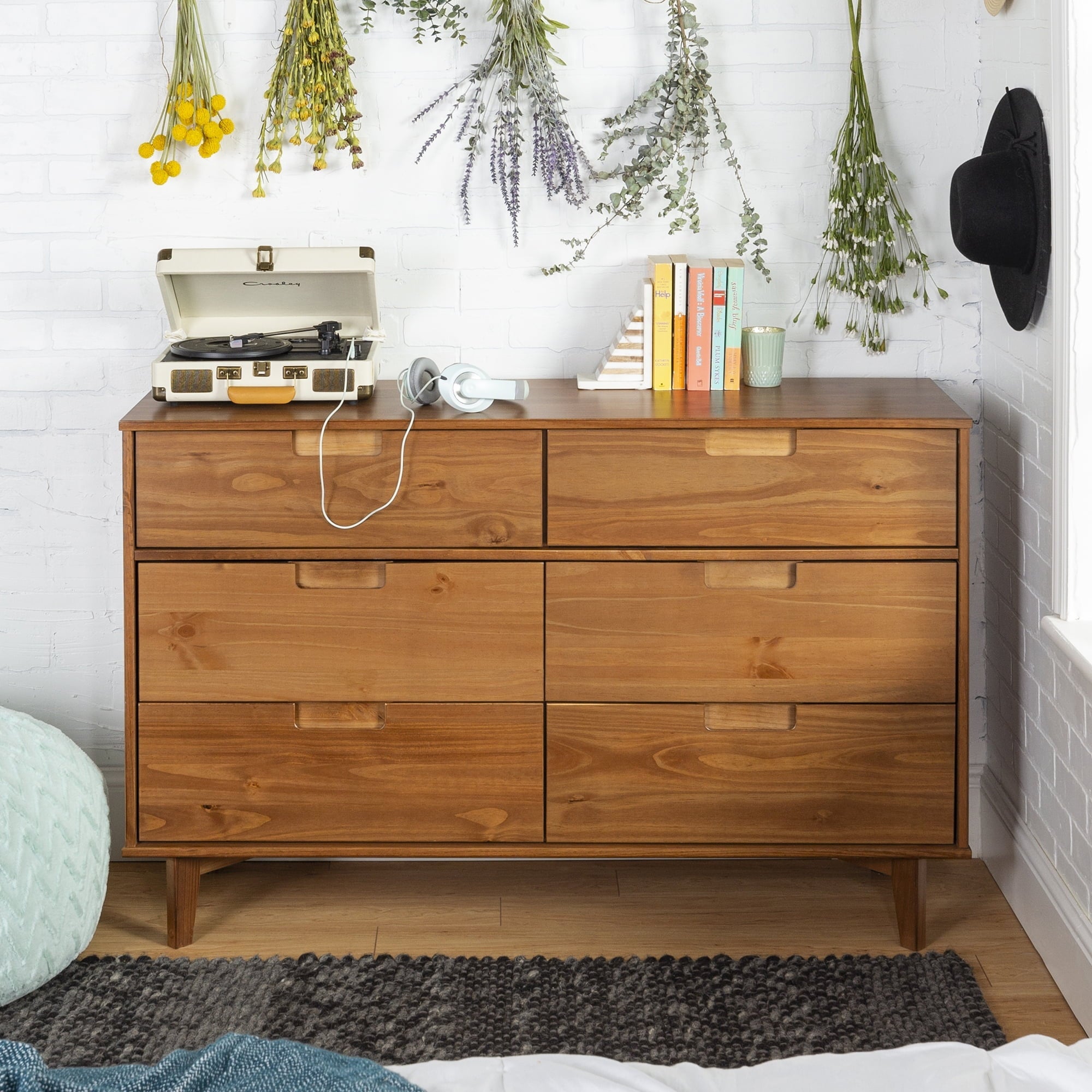 Walker Edison Sonoma 6-Drawer Solid Wood Caramel Dresser