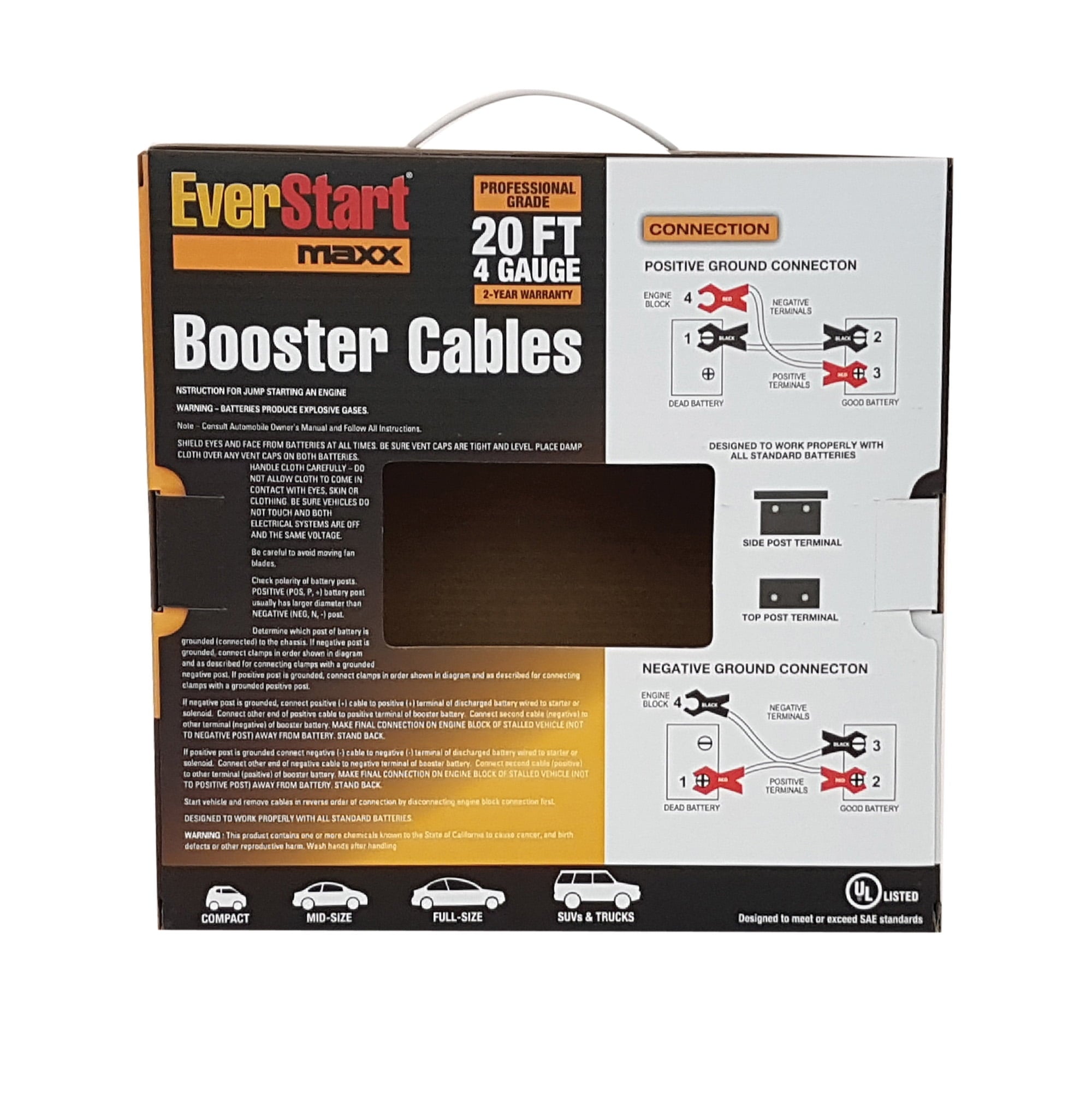EverStart , 20-Foot 4-Gauge Automotive Booster Jumper Cables, 250 amps