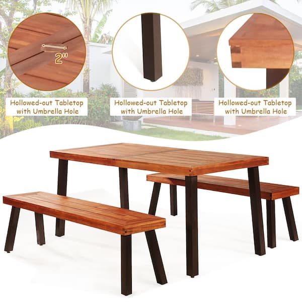 3-Piece Rectangle Wood Picnic Table Set
