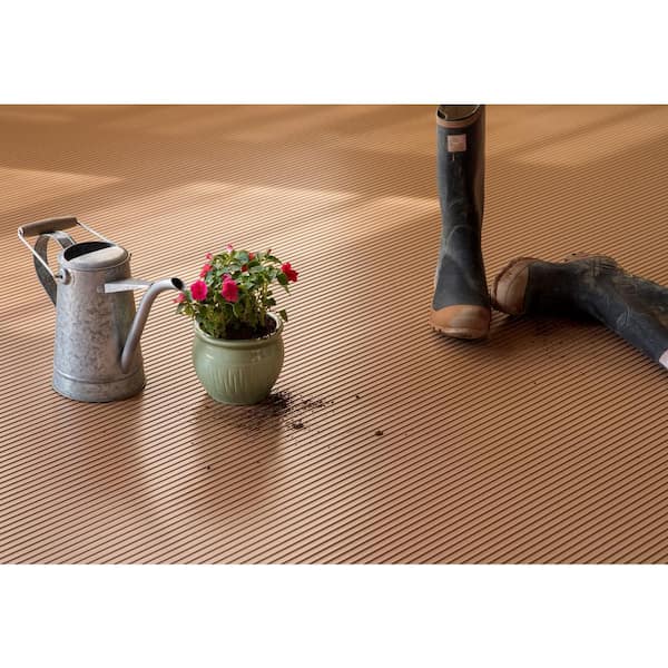 Rib 7.5 ft x 17 ft Sandstone Vinyl Garage Flooring Cover and Protector