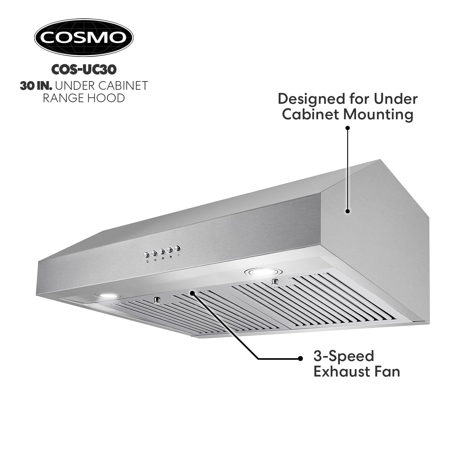 Cosmo Range Hoods UC30 30 in. 380 CFM Ductless Under-Cabinet Range Hood