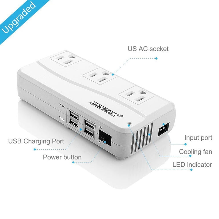 BESTEK Portable 200W Power Inverter for Car,Lightning Fast DC 12V to 110V AC Car Power Inverter with 4.2A 4-Port USB Car Converter Adapter
