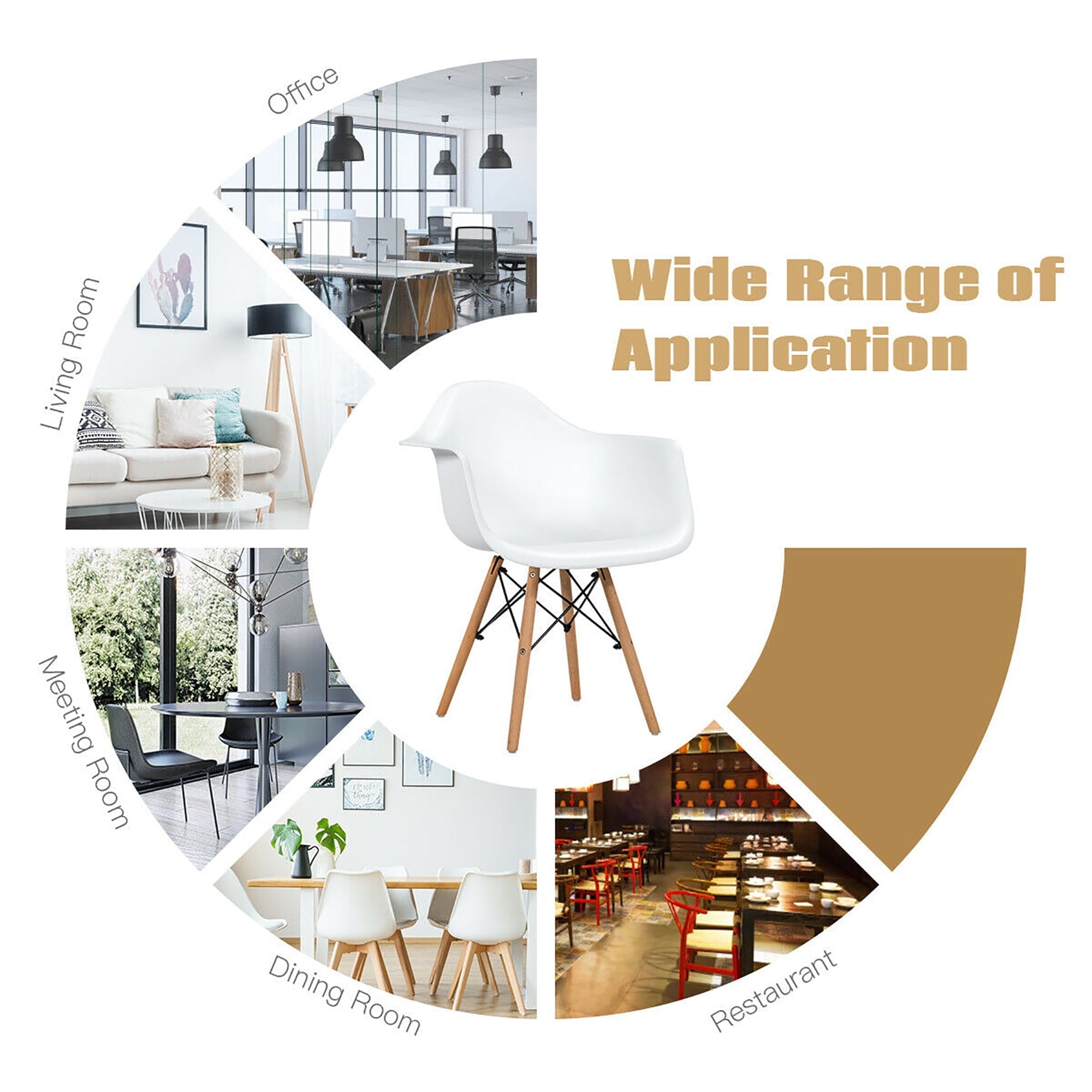 Costway Set of 2 Mid Century Modern Molded Dining Arm Side Chair Wood Legs