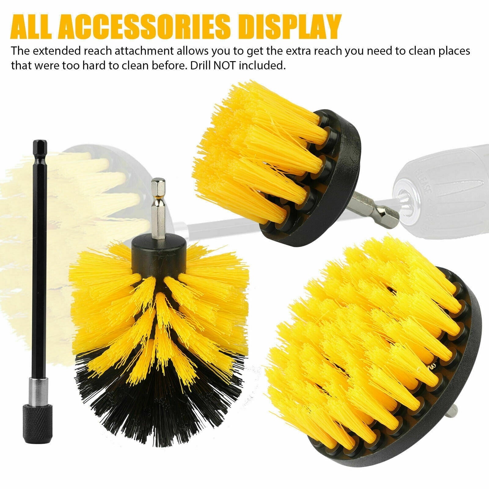 Gecheer 4Pcs Detailing Drill Brush Kit Car Wash Brush Hard Bristle Drill Auto Scrubber Detailing Cleaning Tool