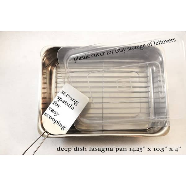 4-Piece All-in-one Stainless Steel Roaster and Lasagna Pan with Plastic Cover