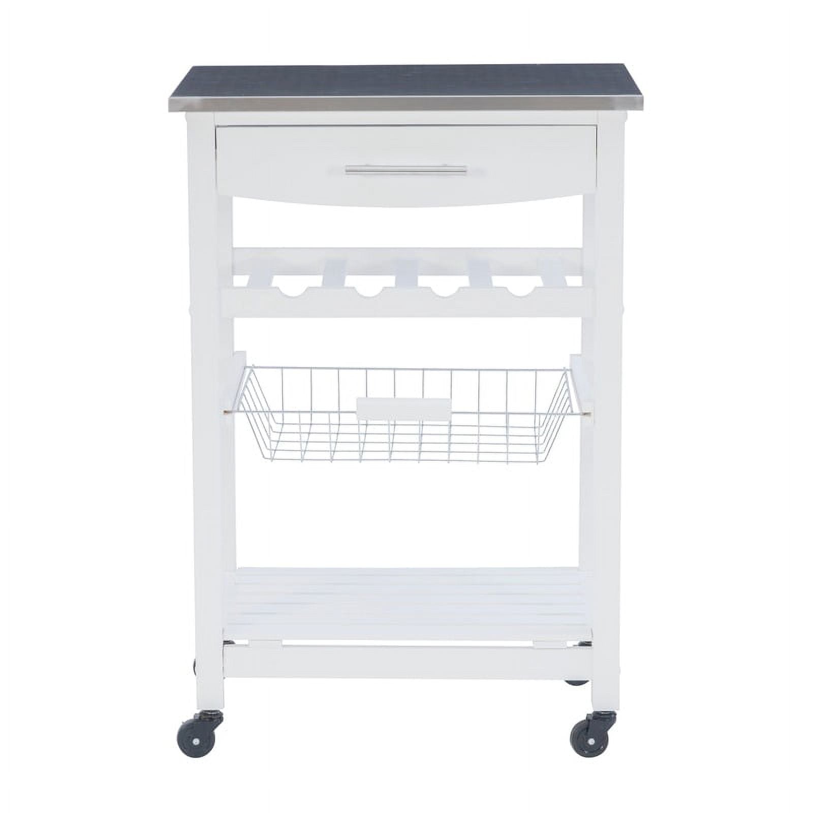Riverbay Furniture Transitional Wood/Stainless Steel Kitchen Cart in White