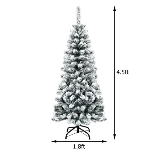 4.5' Unlit Hinged Snow Flocked Artificial Pencil Christmas Tree w/ 242 Branch