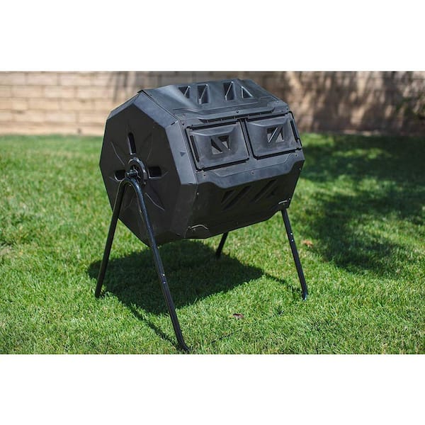 42 Gal. Black Alloy Garden and Outdoor Compost Barrel, Bring 2 Cavity Room Double -Rotating Pile Tumbler