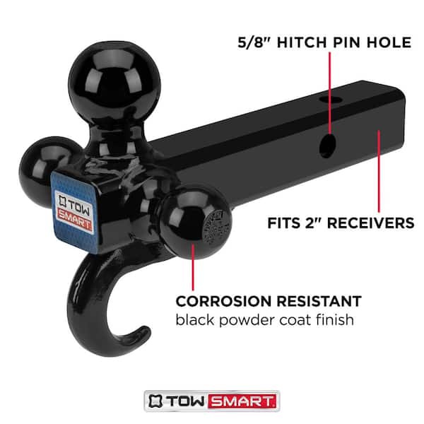 Up to 14,000 lb. 1-7/8 in., 2 in, and 2-5/16 in. Ball Diameters Trailer Tri-Ball Mount with Hook