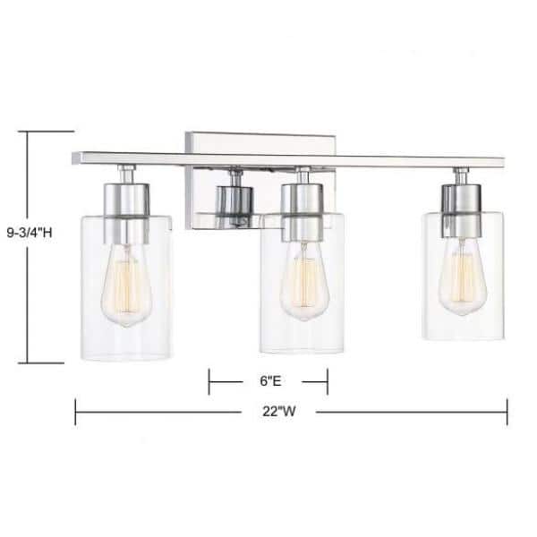 Lambert 22 in. W x 9.75 in. H 3-Light Polished Chrome Bathroom Vanity Light with Clear Glass Shades