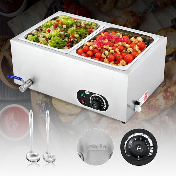 20 qt. Silver Stainless Steel Chafing Dishes Commercial Food Warmer 1200-Watts Electric Steam Table with 2 x 1/2-Pans