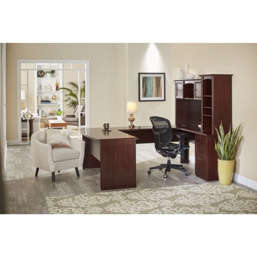Realspace Broadstreet 65"W Contoured U-Shaped Desk, Cherry
