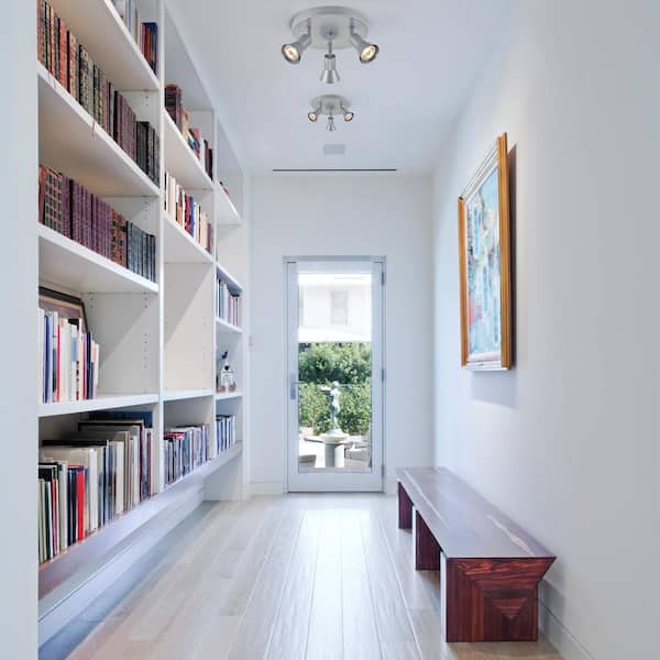 Heba 8.66 in. 3-Light Painted Silver Transitional Canopy Track Lighting Kit with 3 x 50-Watt GU10 Halogen Bulb Included